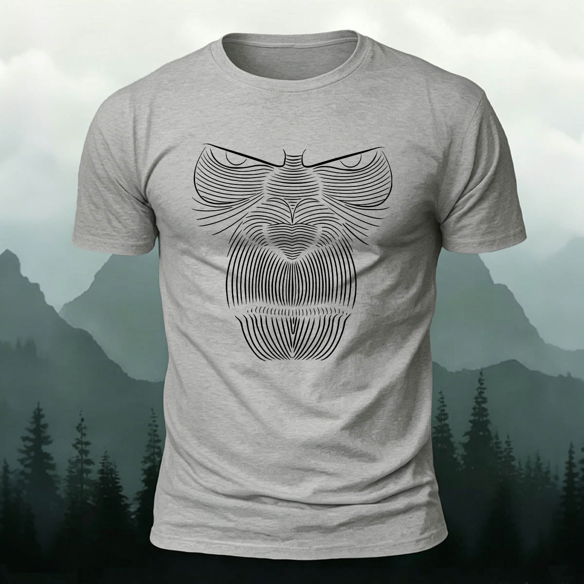 Striped Gorilla Face Printed 100% Cotton Crew Neck T-Shirt