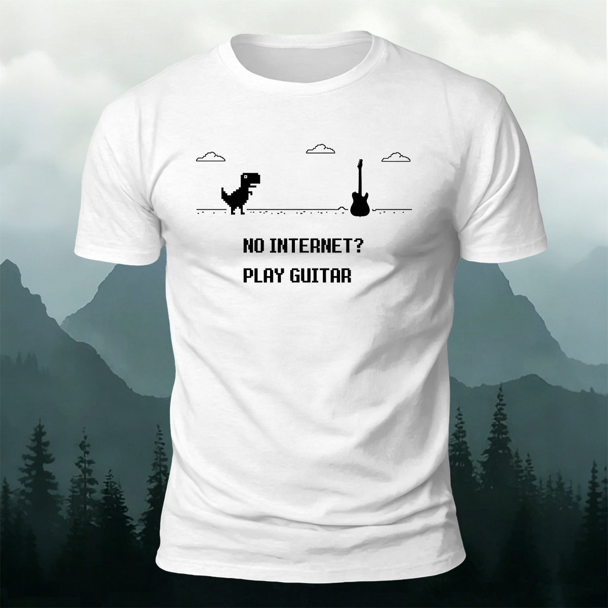 Dinosaur Guitar Creative Print Cotton Outdoor T-Shirt
