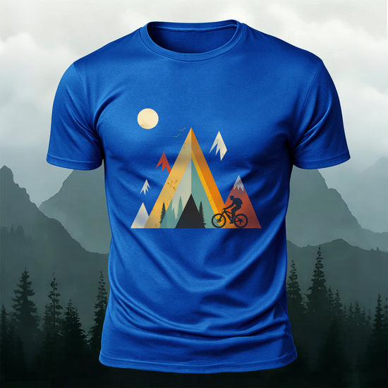 Outdoor Cycling Illustration Design Cotton Casual T-Shirt Blue