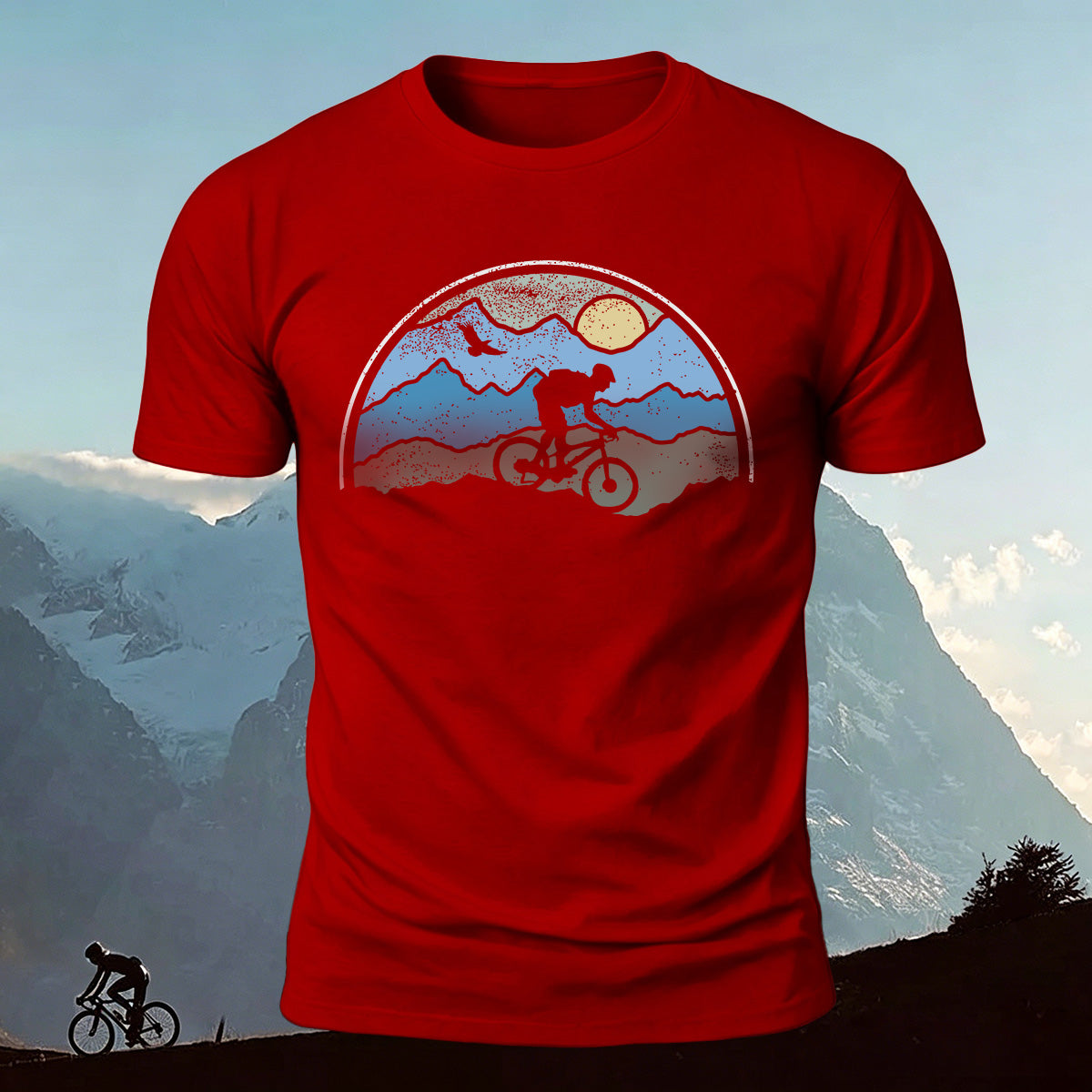 Sunset Cycling Print Outdoor Skin-friendly T-Shirt