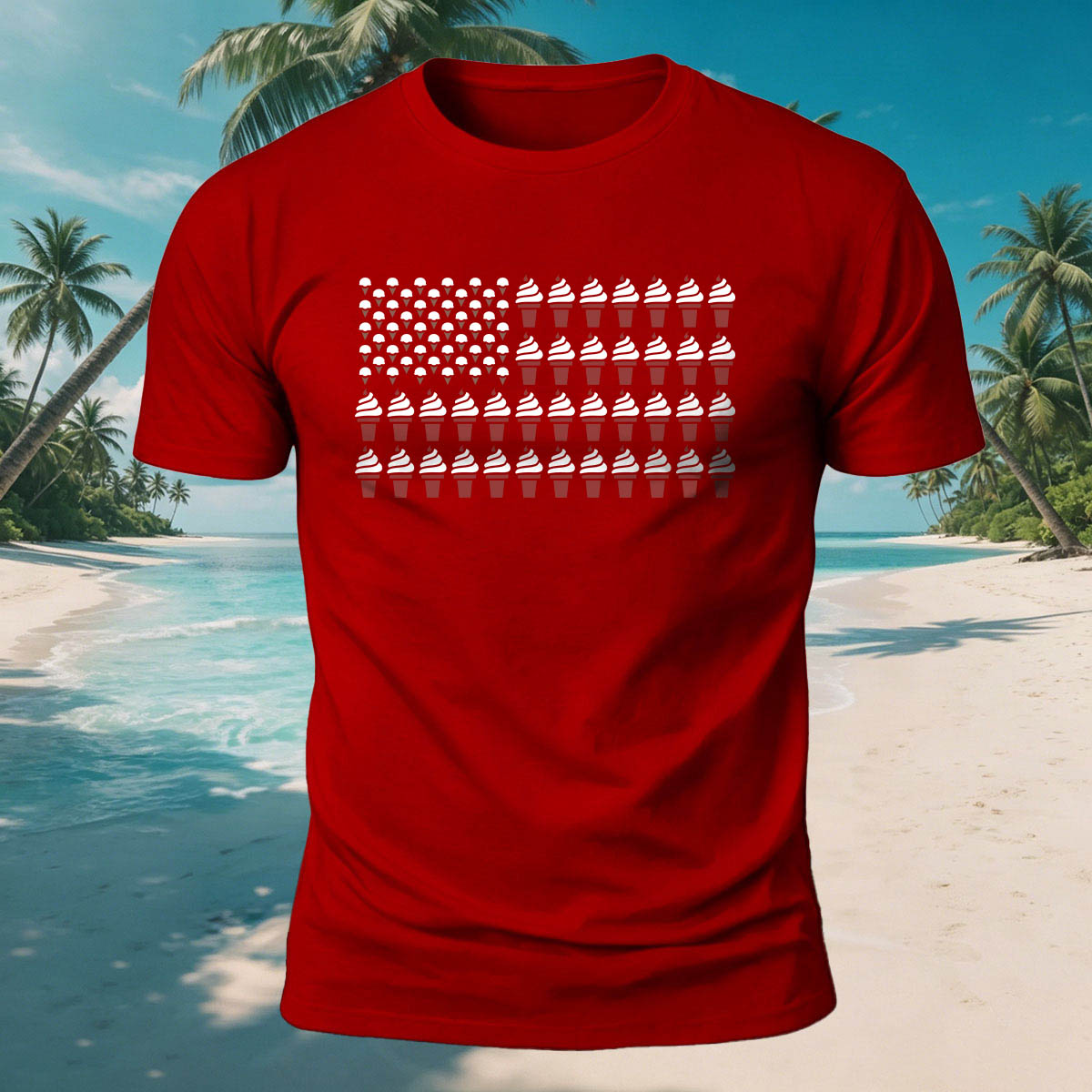 Ice Cream Flag Print Versatile Breathable Cotton T-Shirt