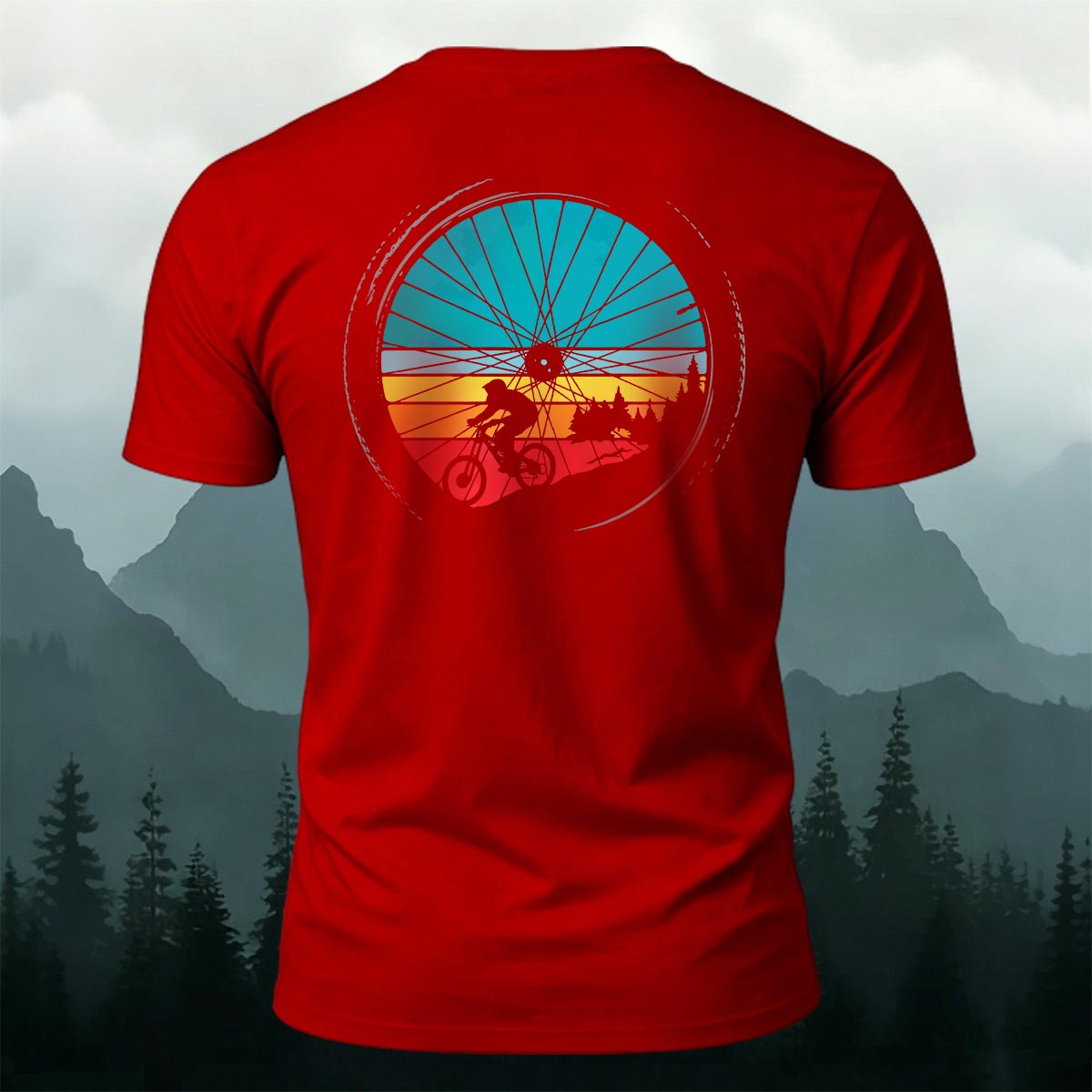 Cycling Wheel Pattern Outdoor Breathable Casual T-shirt Red