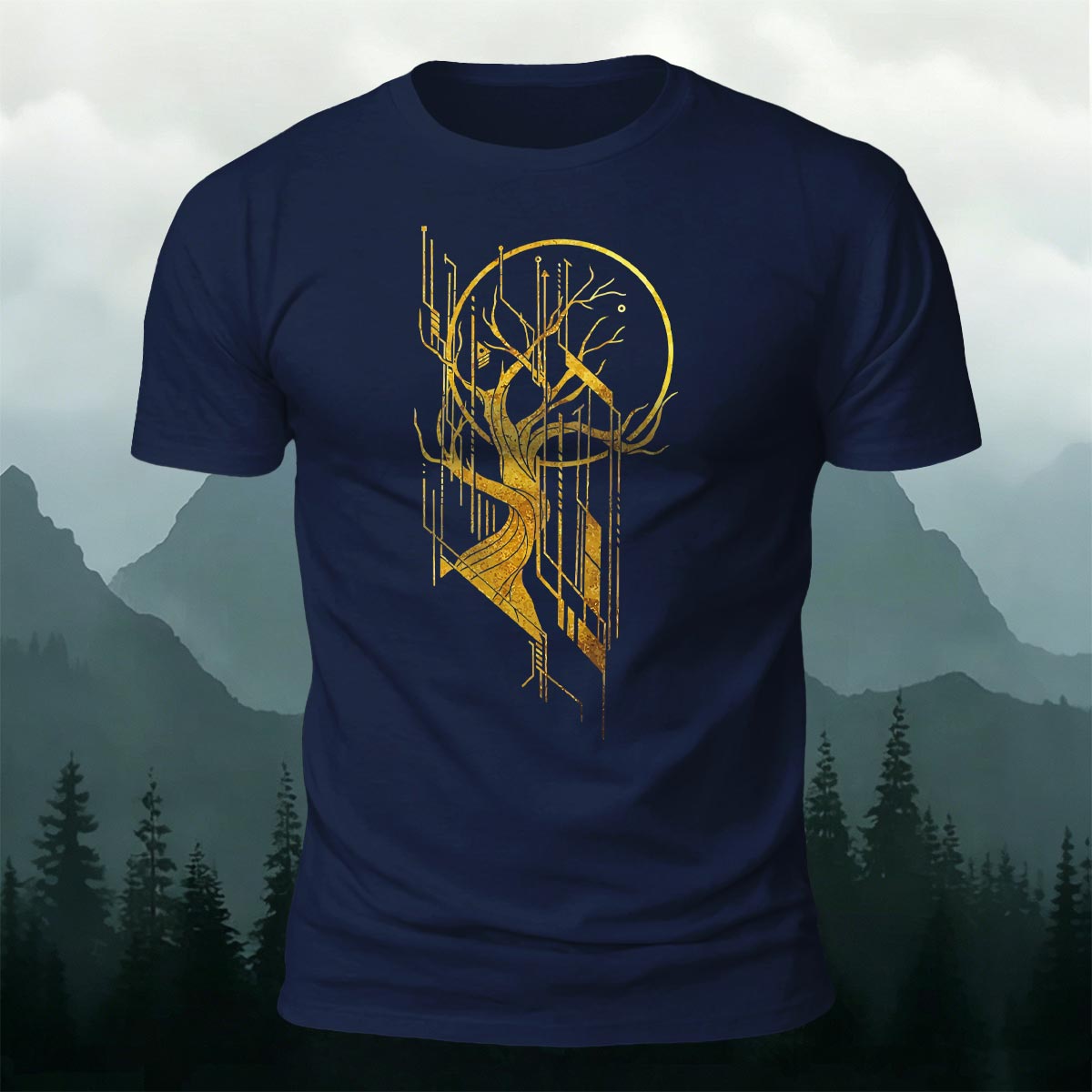 Tech Tree Artistic Pattern Soft Breathable T-Shirt