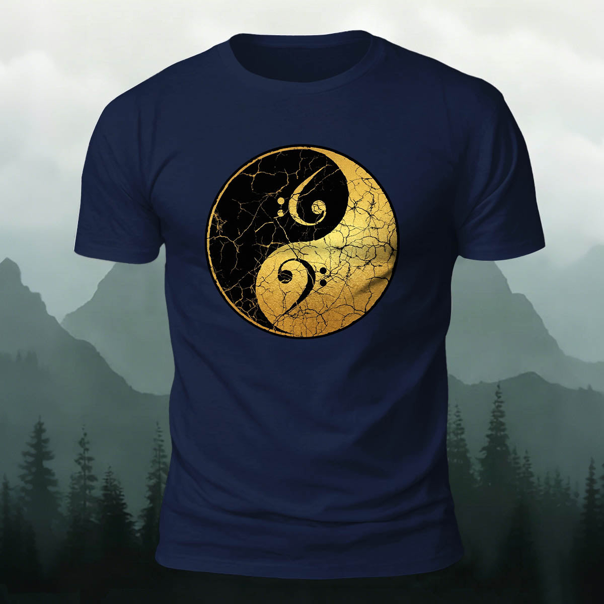 Musician Yin-Yang Symbol Print Casual Cotton T-Shirt
