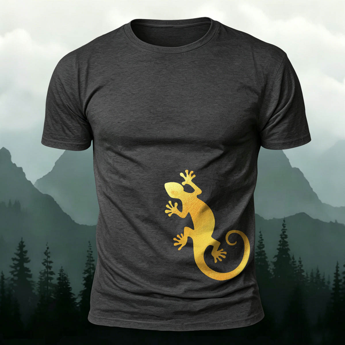 Golden Gecko Print 100% Cotton Crew Neck T-Shirt