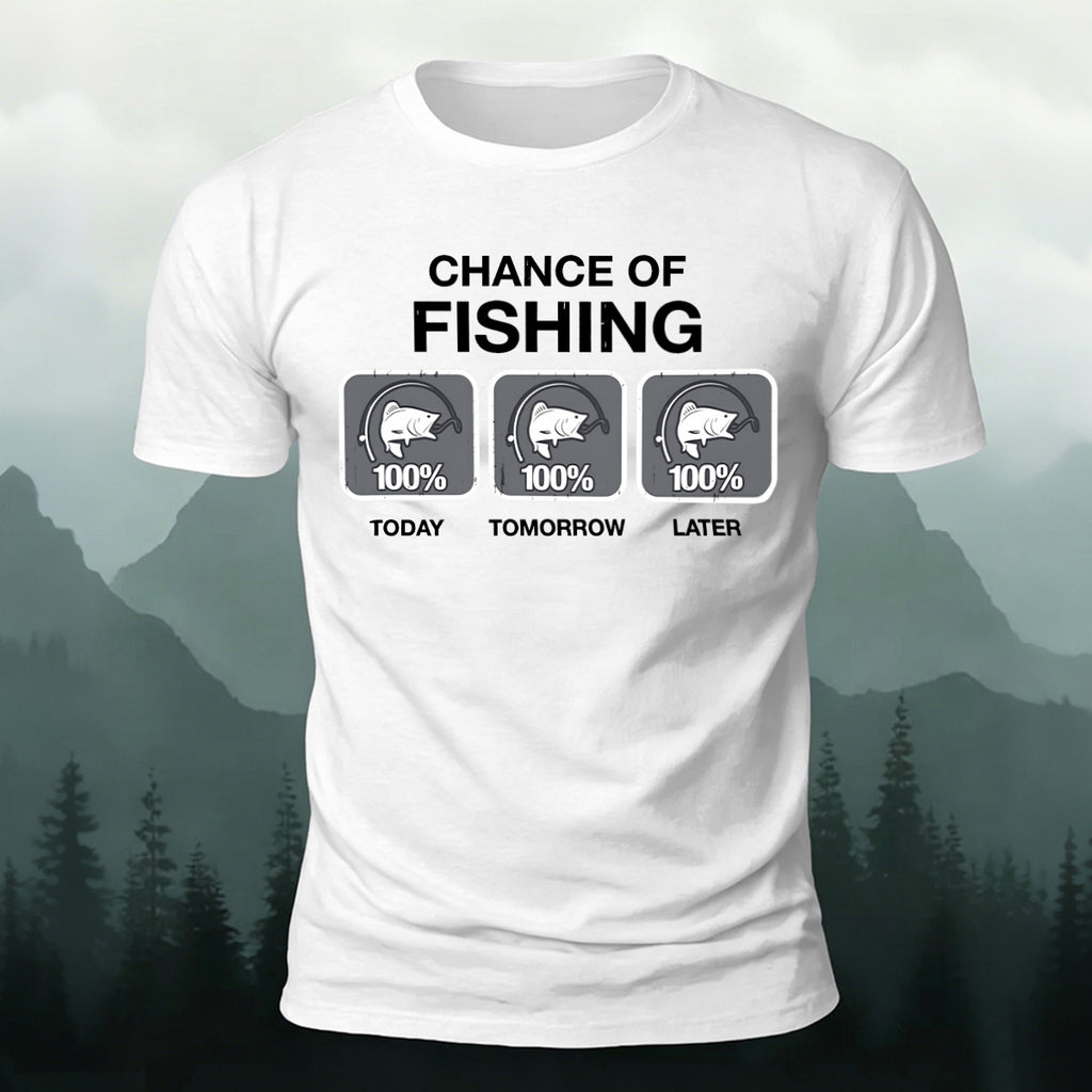 Fun Fishing Printed Casual Skin-friendly T-shirt White