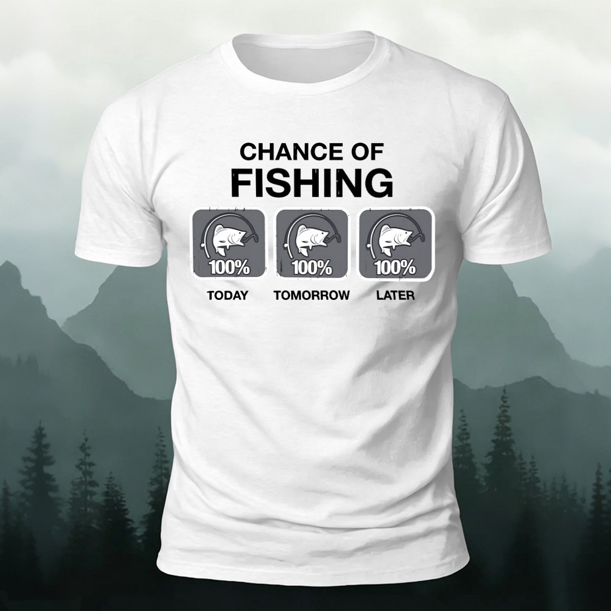 Fun Fishing Printed Casual Skin-friendly T-shirt White