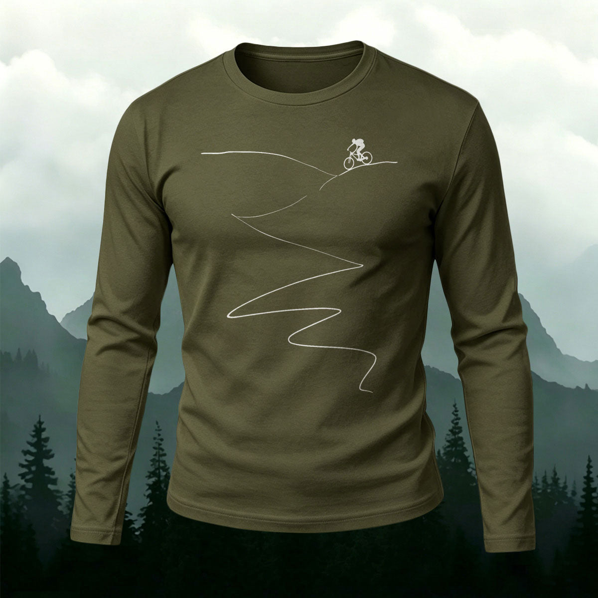Cycling Lines Outdoor Casual Long-Sleeve Cotton Tee