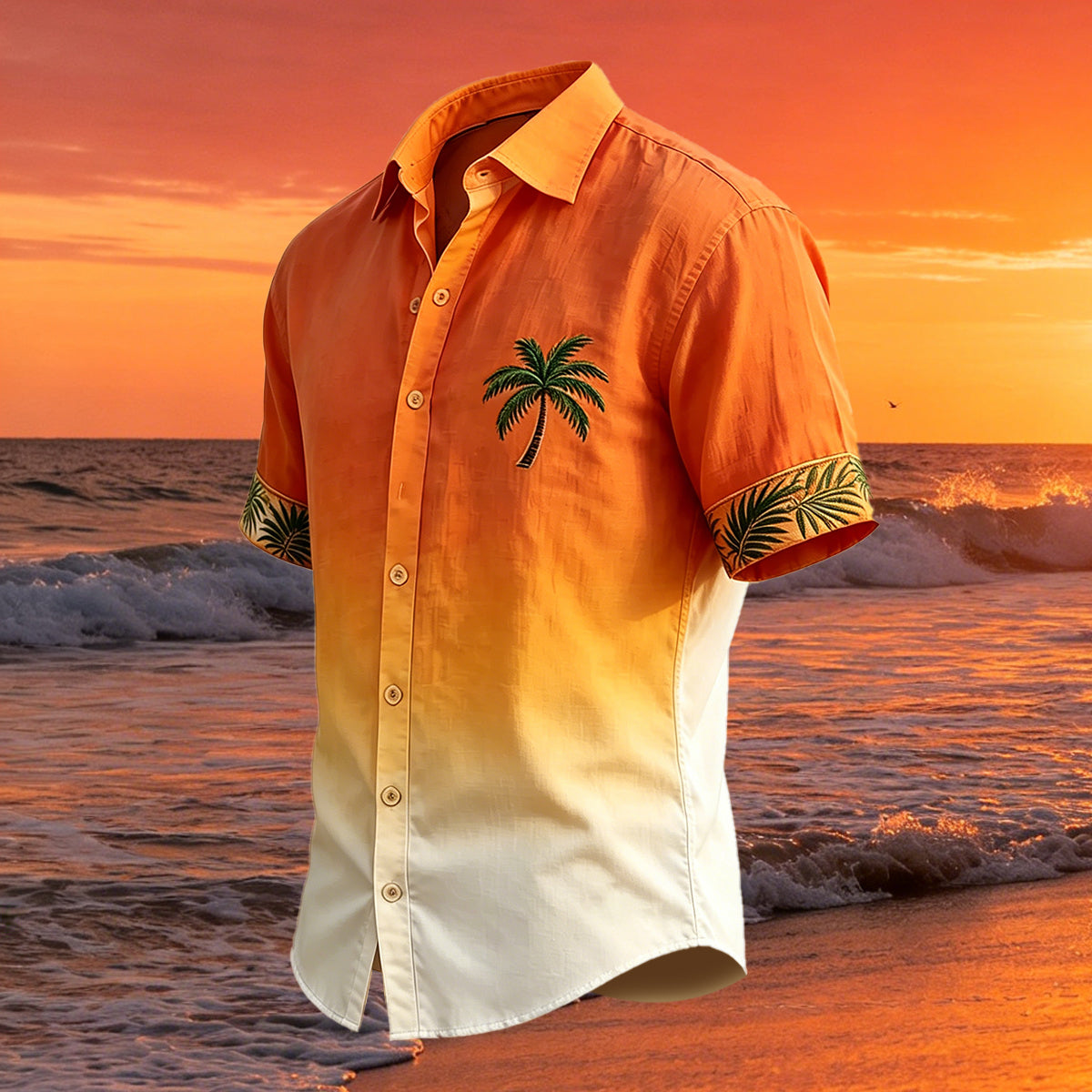 Gradient Yellow Tree Pattern Casual Hawaiian Style Shirt