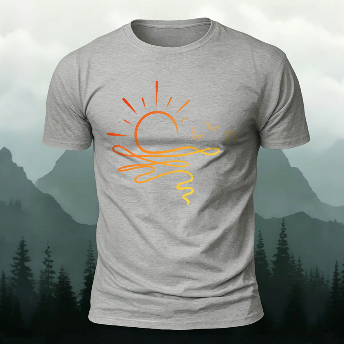 Line Sunset Minimalist Casual Skin-Friendly T-Shirt