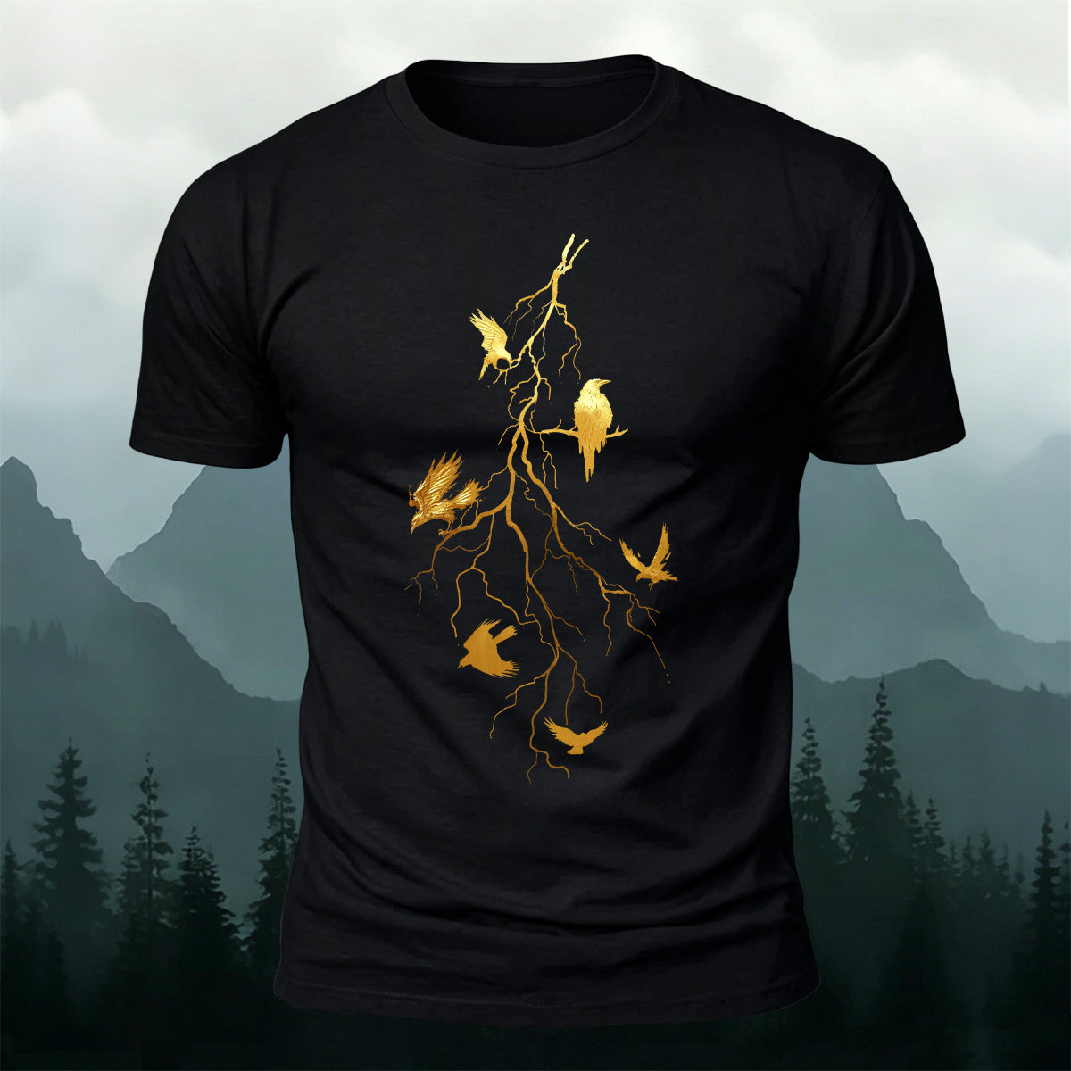 Dead Branches and Crows Print Casual 100% Cotton T-Shirt