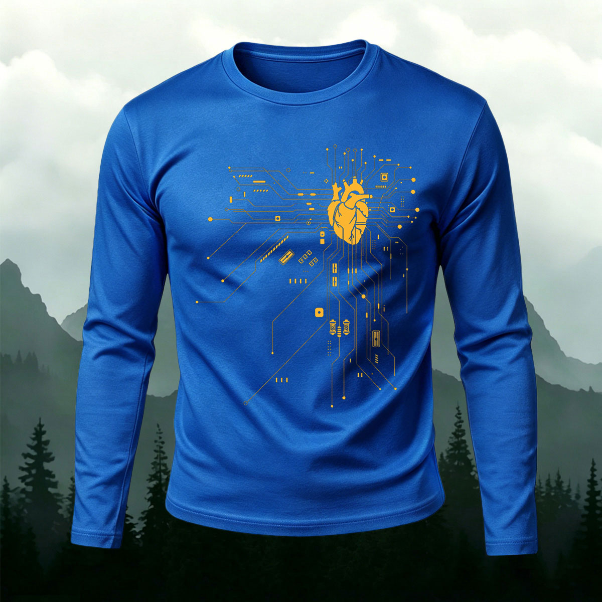 Heart Circuit Long-Sleeve Premium Cotton T-Shirt