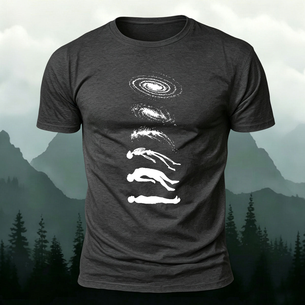 Artistic Pattern Mountain-style Casual Skin-friendly T-shirt Dark grey