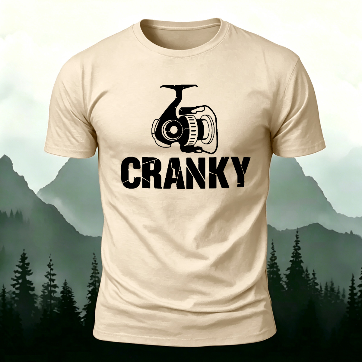 Fishing Gear Pattern Minimalist Style Cotton T-shirt Beige