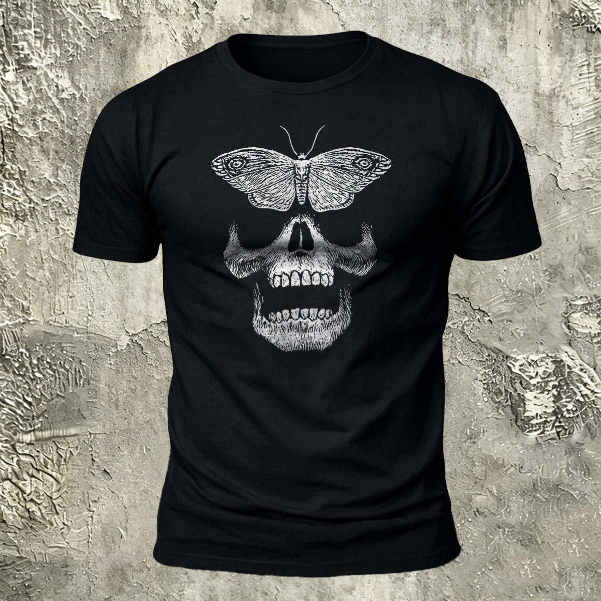 Vintage Butterfly Skull Print Casual Cotton T-Shirt