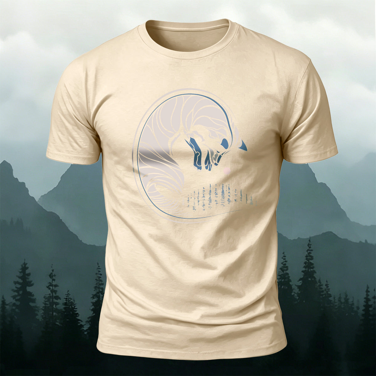 Fox Sketch Print Outdoor Comfort Cotton T-Shirt