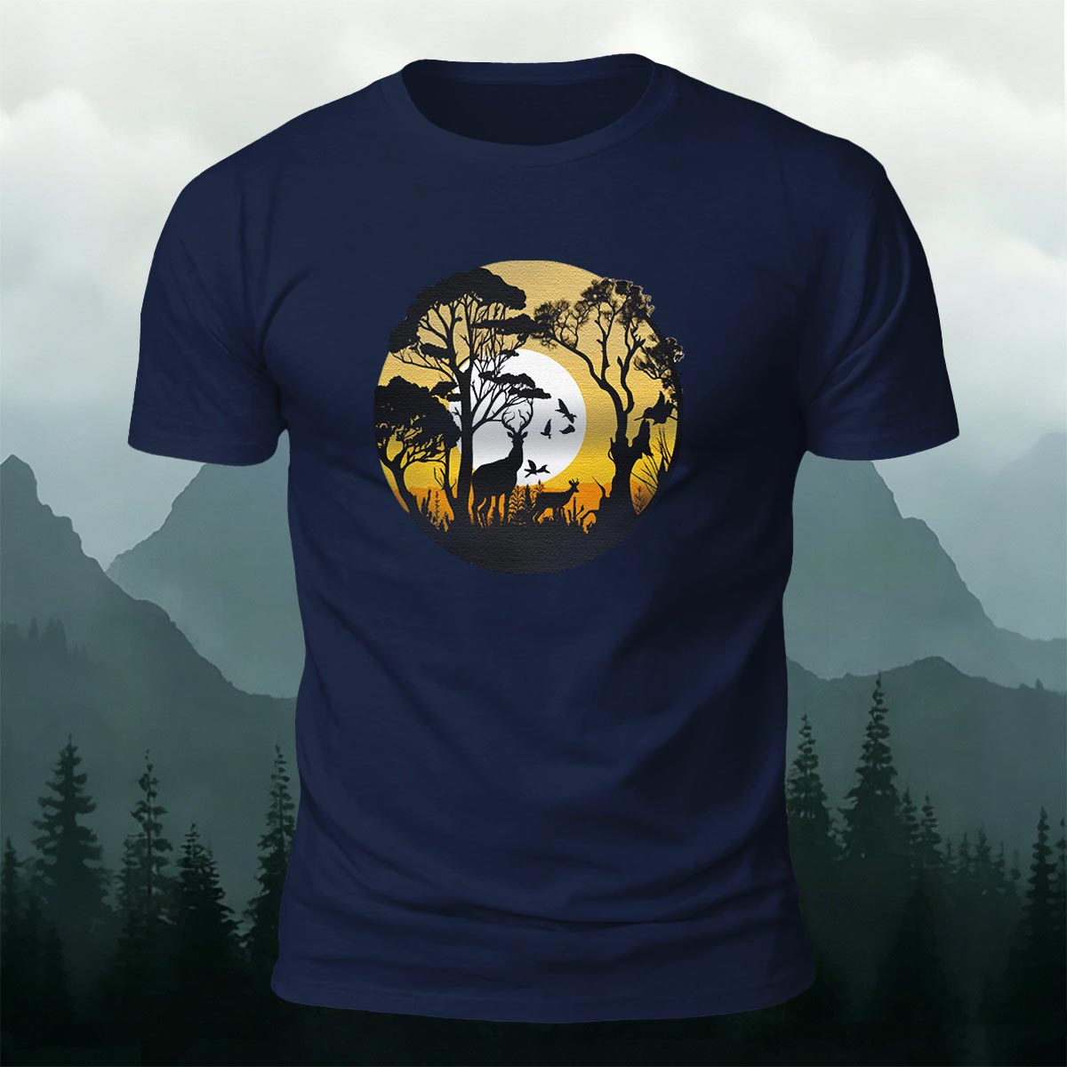 Lone Wolf in the Twilight Forest Printed Cotton Crew Neck T-Shirt
