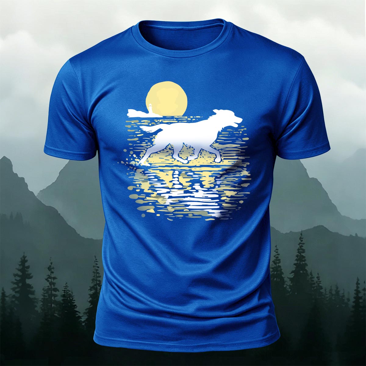 Wolf Running at Sunset Art Print Casual Cotton T-Shirt