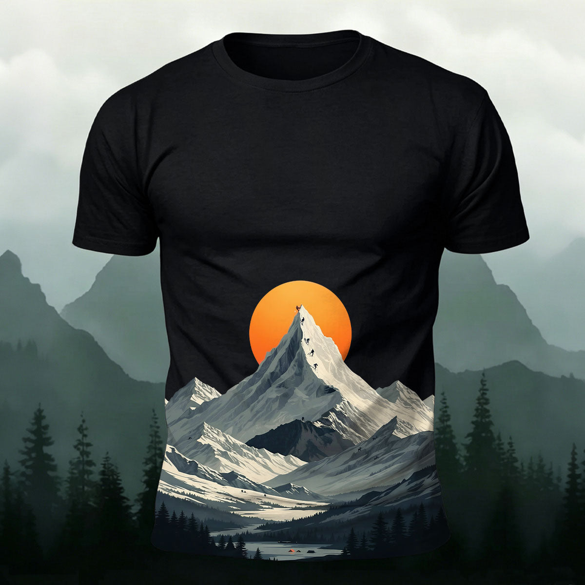 Snow-Capped Mountain Sunrise Print Comfortable Cotton T-Shirt