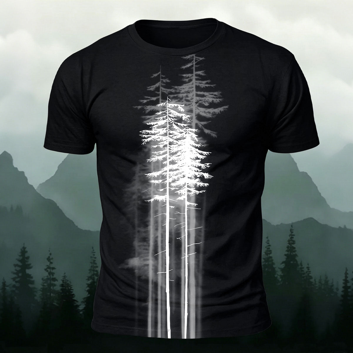 Straight Tree Pattern Retro Casual Polyester Tee