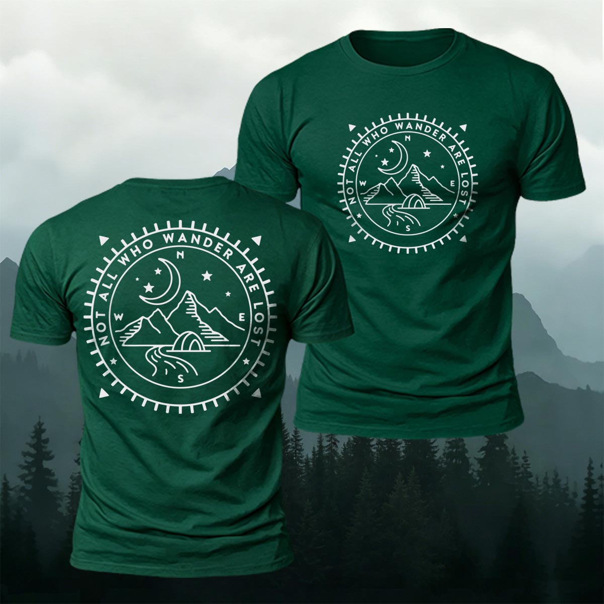 Nighttime Mountain Print Casual Cotton T-Shirt