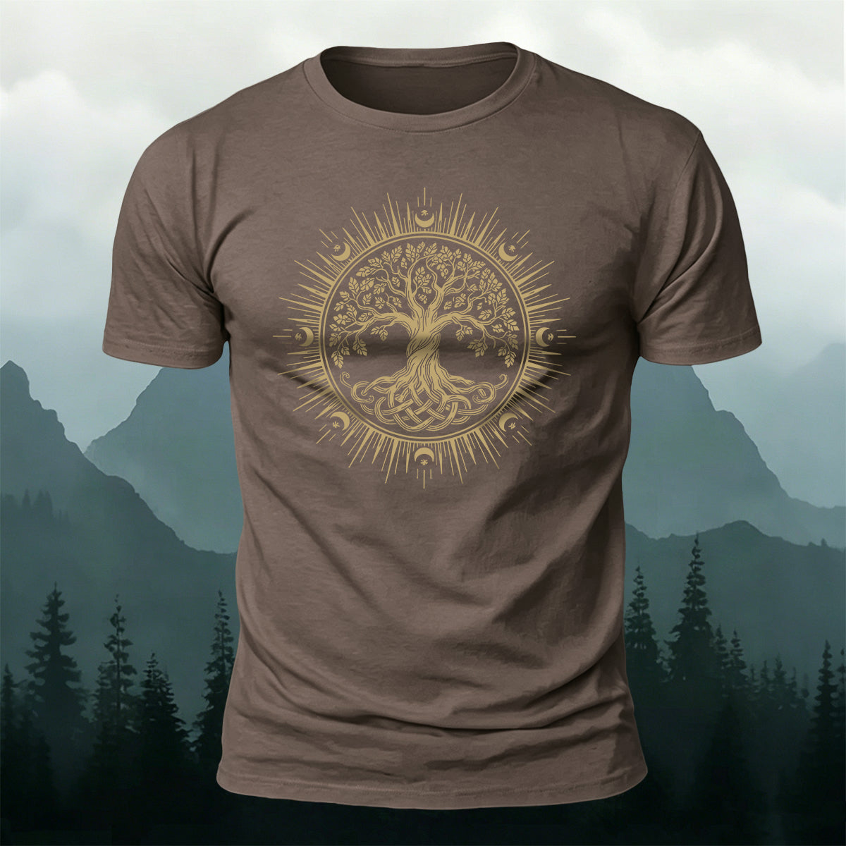 Viking Yggdrasil Pattern Casual Premium Cotton T-Shirt