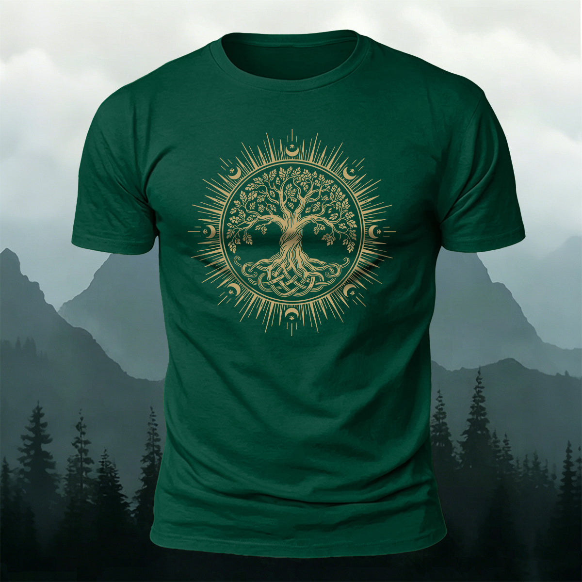 Viking Yggdrasil Pattern Casual Premium Cotton T-Shirt