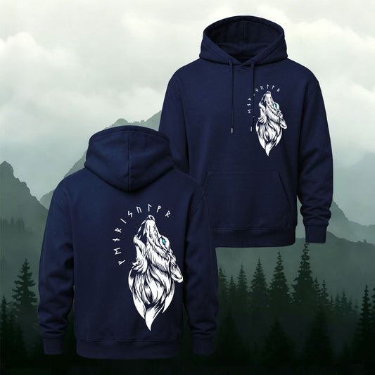 Cotton-Blend Vintage Wolf Totem Print Casual Hoodie