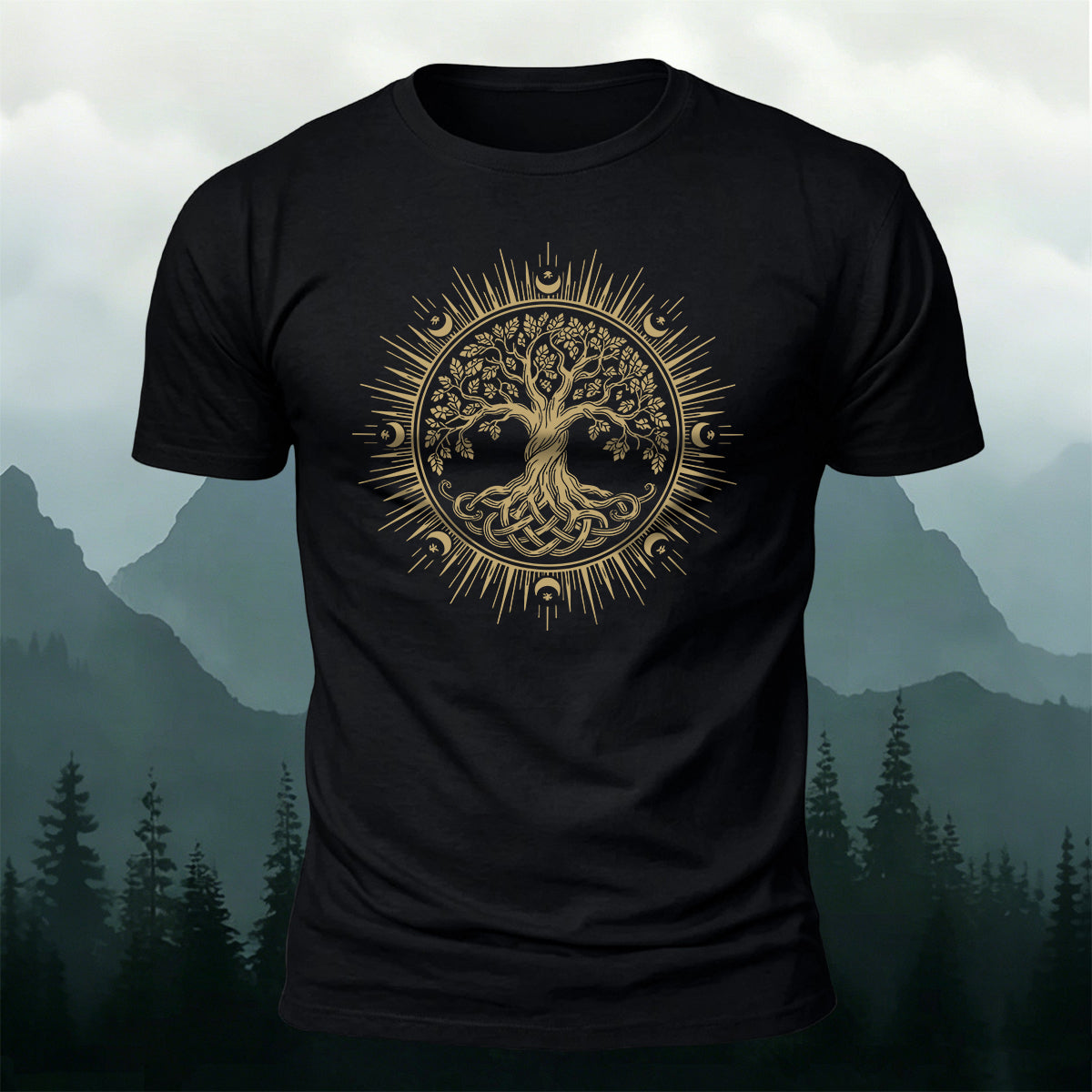 Viking Yggdrasil Pattern Casual Premium Cotton T-Shirt