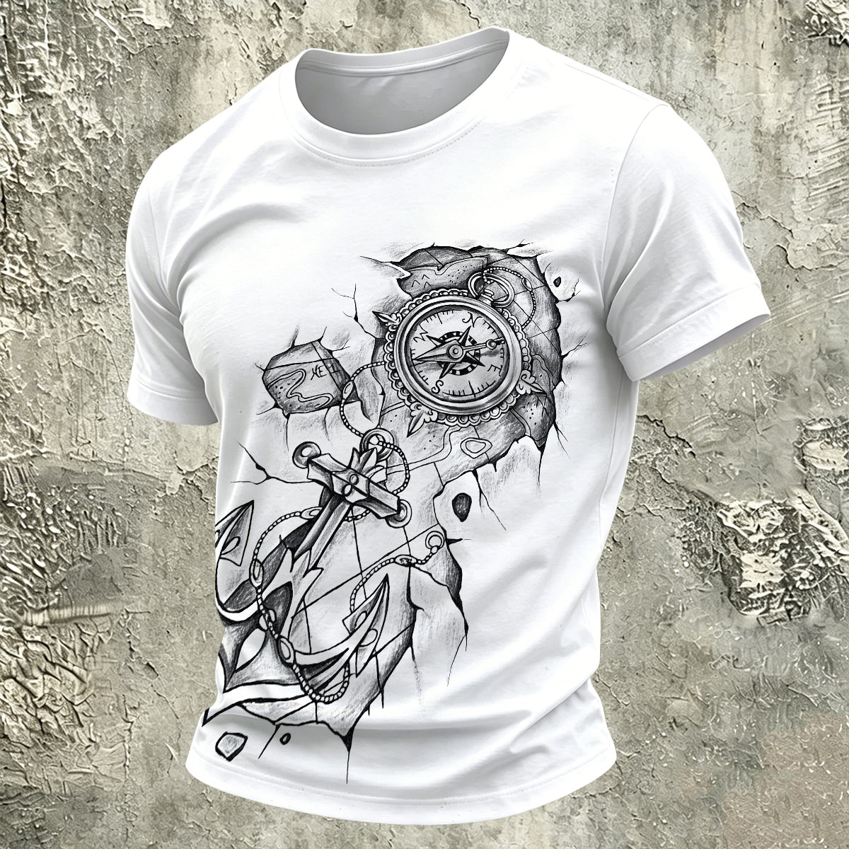 Vintage Distressed Anchor Outdoor Casual Cotton Tee