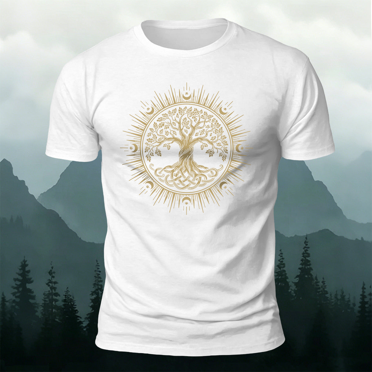 Viking Yggdrasil Pattern Casual Premium Cotton T-Shirt