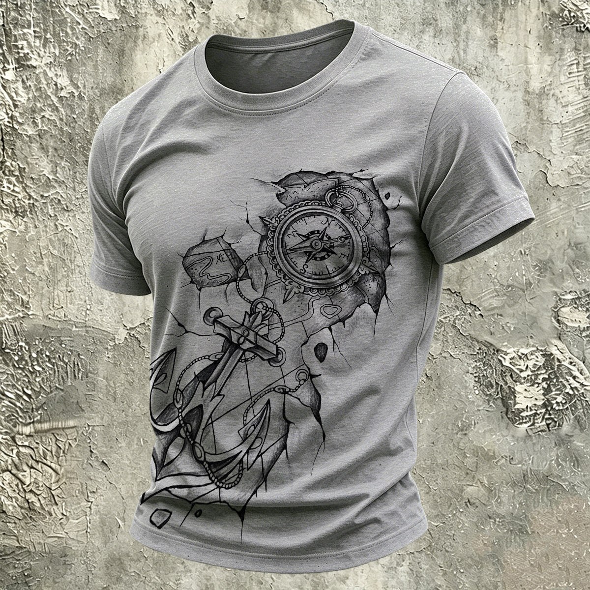 Vintage Distressed Anchor Outdoor Casual Cotton Tee