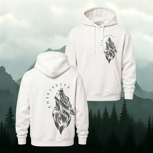 Cotton-Blend Vintage Wolf Totem Print Casual Hoodie