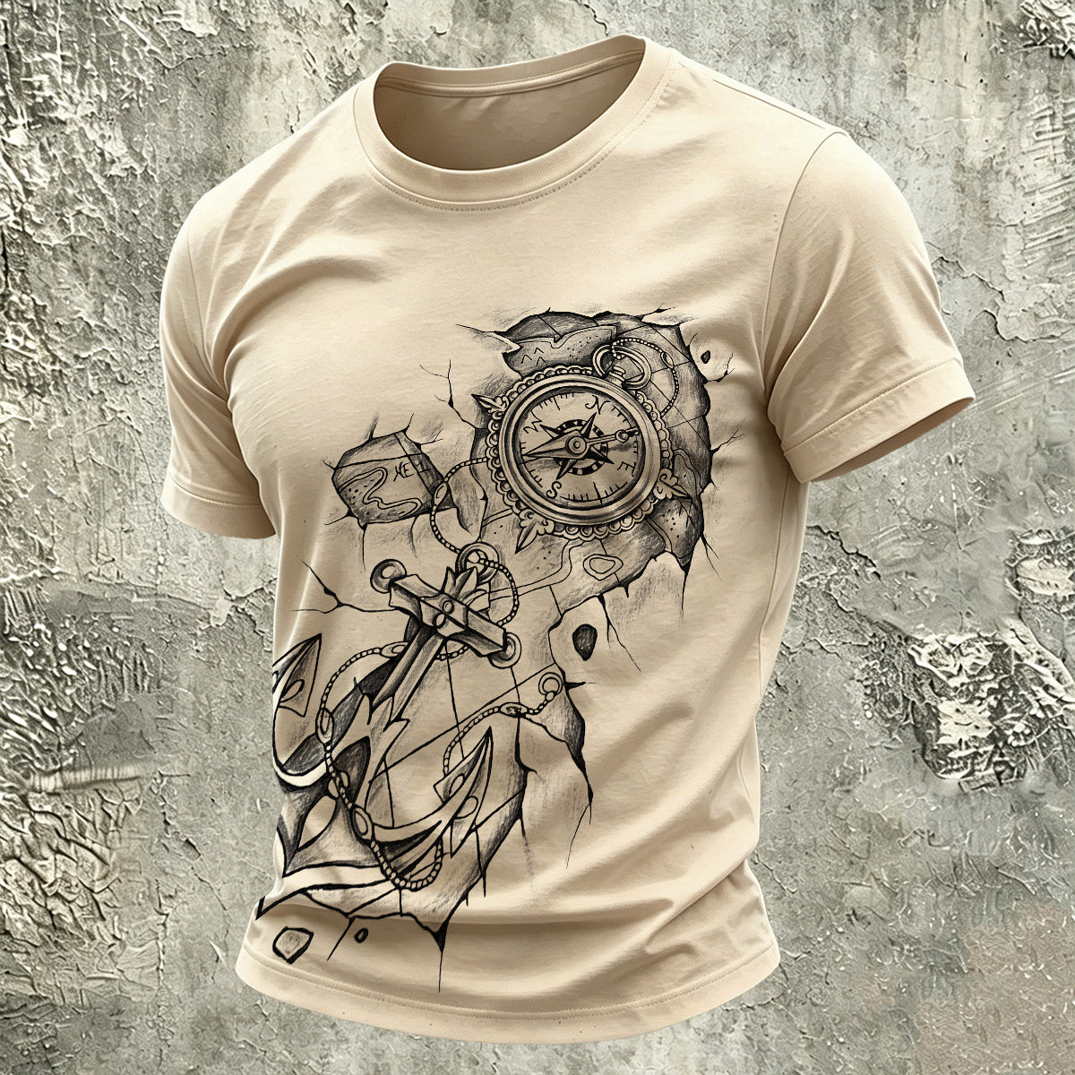 Vintage Distressed Anchor Outdoor Casual Cotton Tee