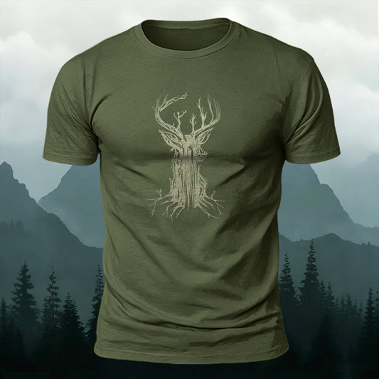 Tree of Life Antler Graphic Print Casual T-Shirt