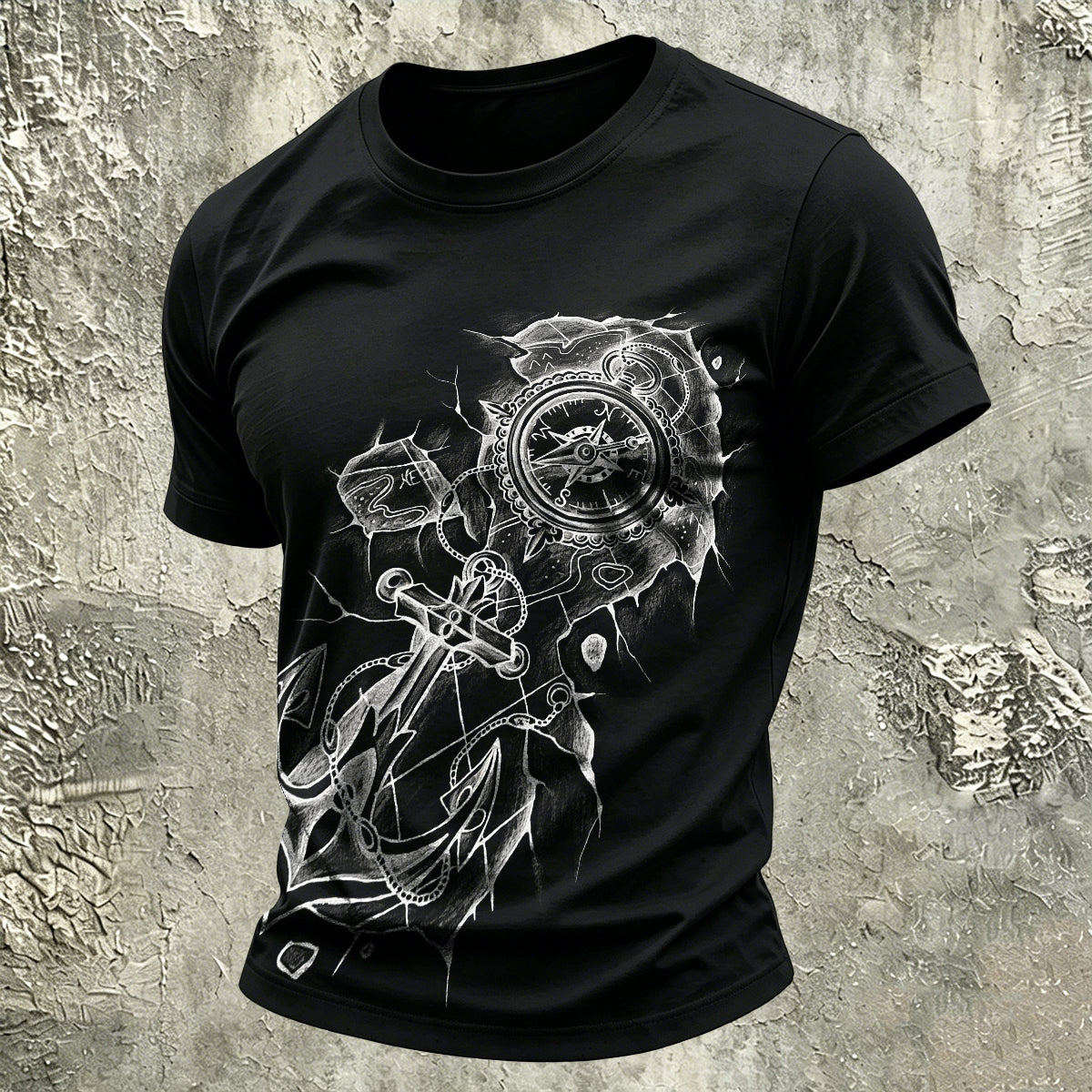 Vintage Distressed Anchor Outdoor Casual Cotton Tee