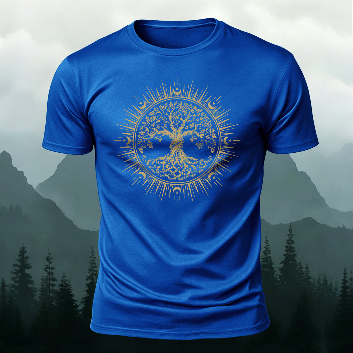 Viking Yggdrasil Pattern Casual Premium Cotton T-Shirt
