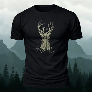 Tree of Life Antler Graphic Print Casual T-Shirt