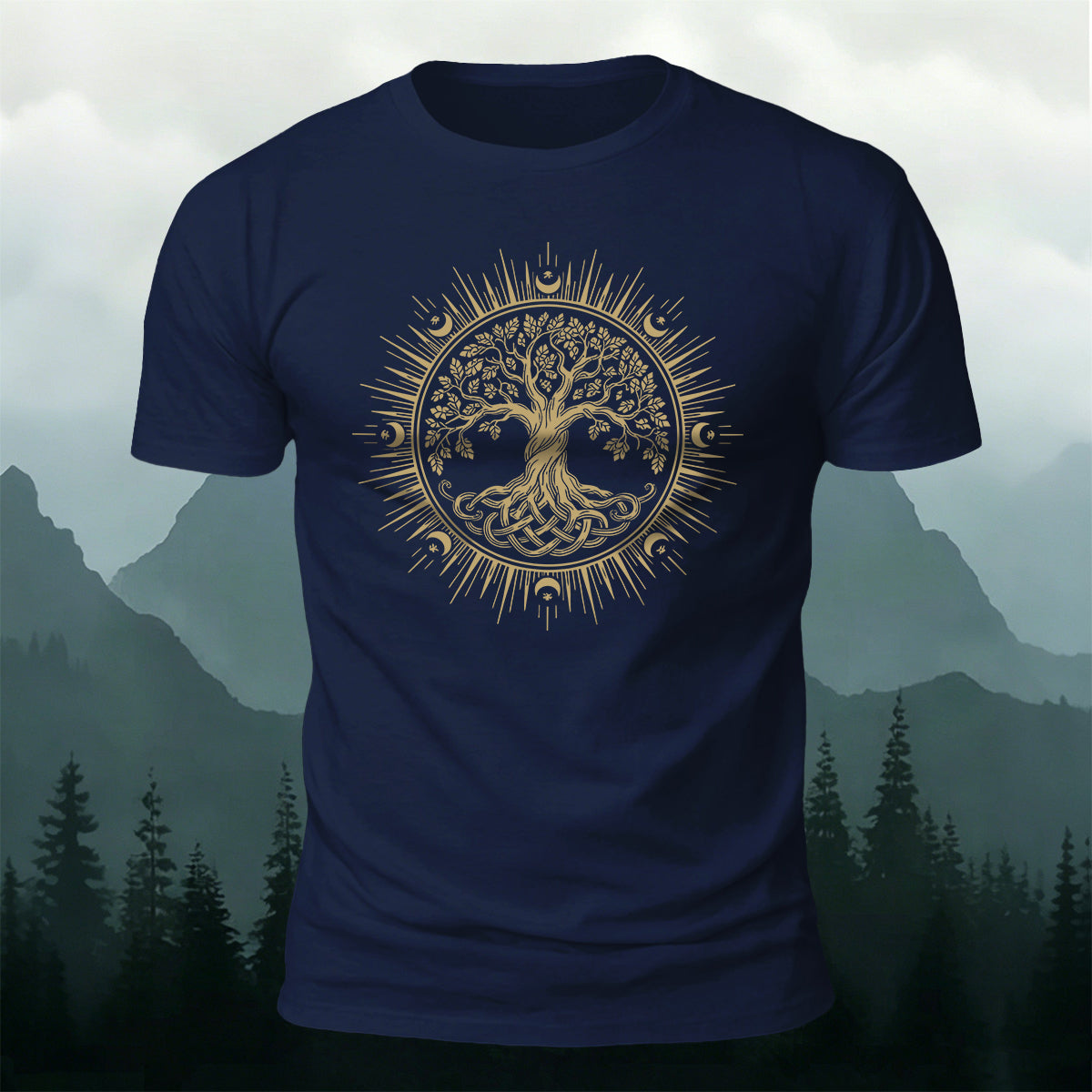 Viking Yggdrasil Pattern Casual Premium Cotton T-Shirt
