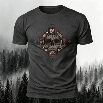 Cotton Gothic Dark Skull Cross Print Casual T-Shirt