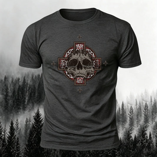 Cotton Gothic Dark Skull Cross Print Casual T-Shirt