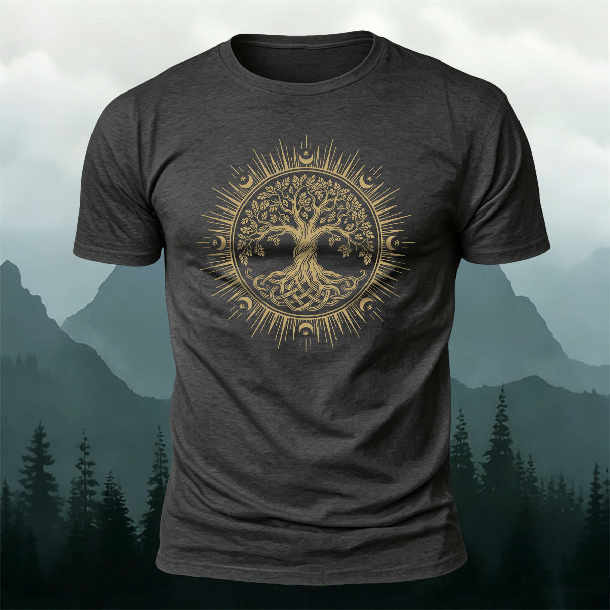 Viking Yggdrasil Pattern Casual Premium Cotton T-Shirt