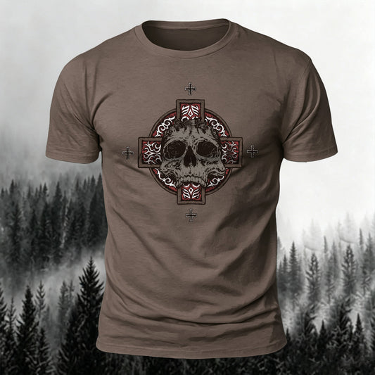 Cotton Gothic Dark Skull Cross Print Casual T-Shirt