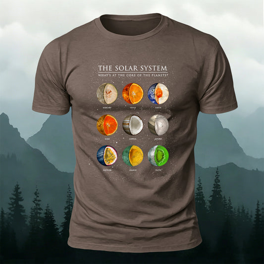 Cotton Eight Planets and Fruits Print T-Shirt