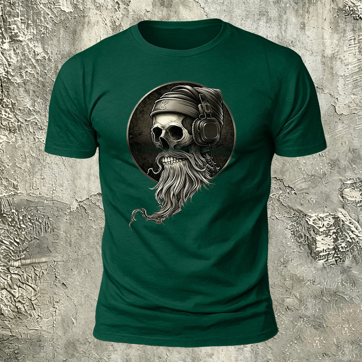 Vintage Skull Headphones Print Casual Cotton T-Shirt