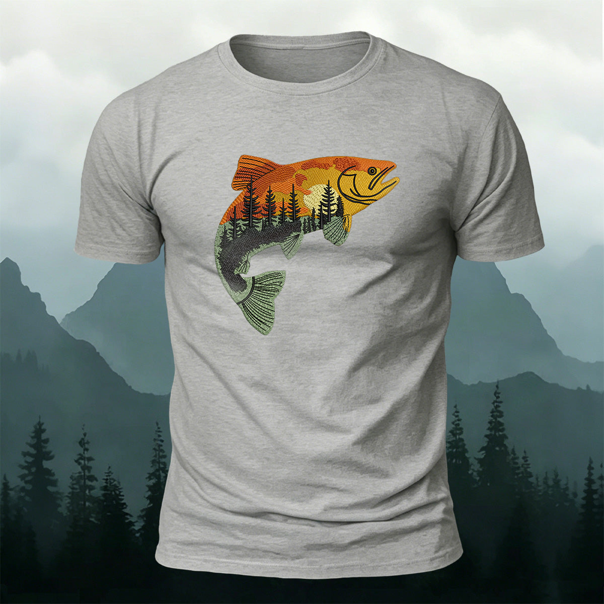 Forest Fish Illustrated Embroidered 100% Cotton Tee