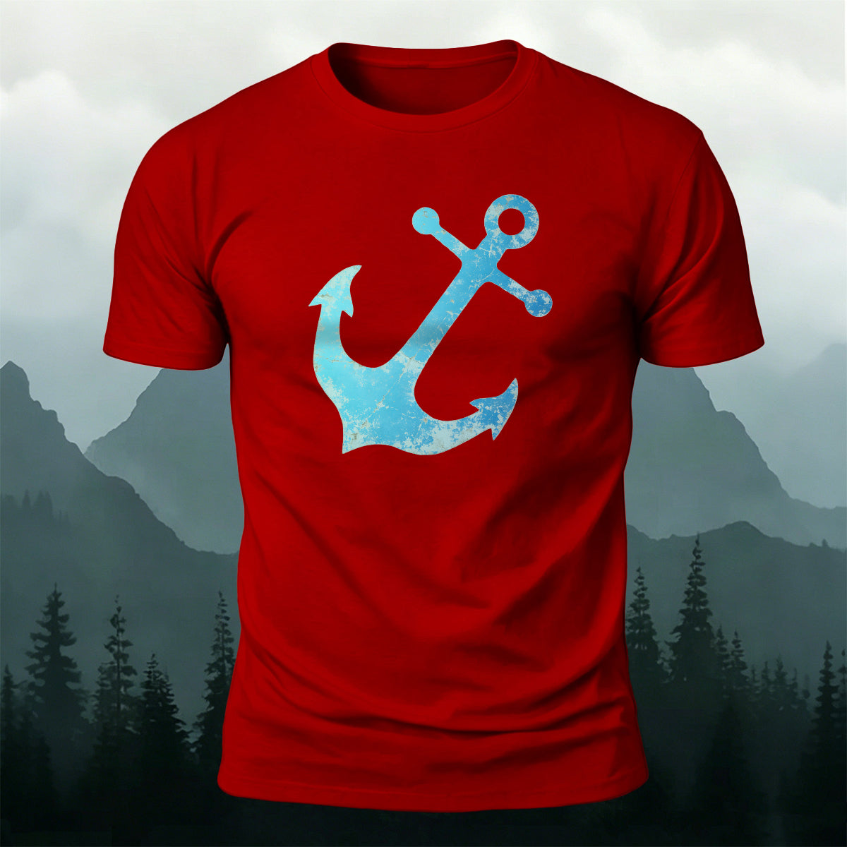 Vintage Blue Anchor Outdoor Casual Cotton T-Shirt