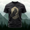 Artistic Bird Print Outdoor Style Washed Cotton T-Shirt