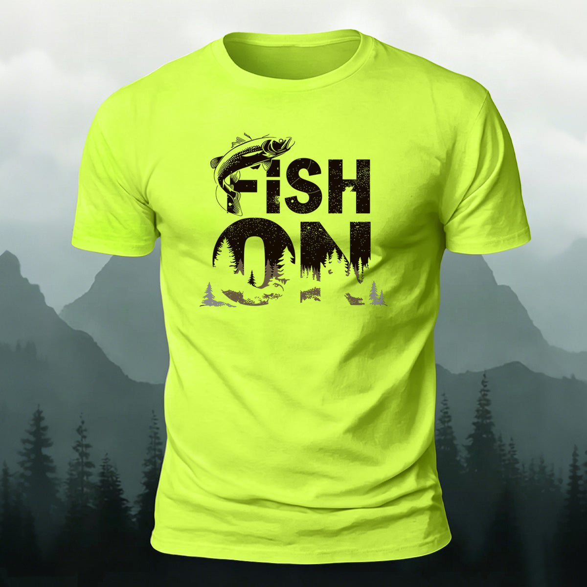 Fish on Art Print Cotton Outdoor Casual T-Shirt
