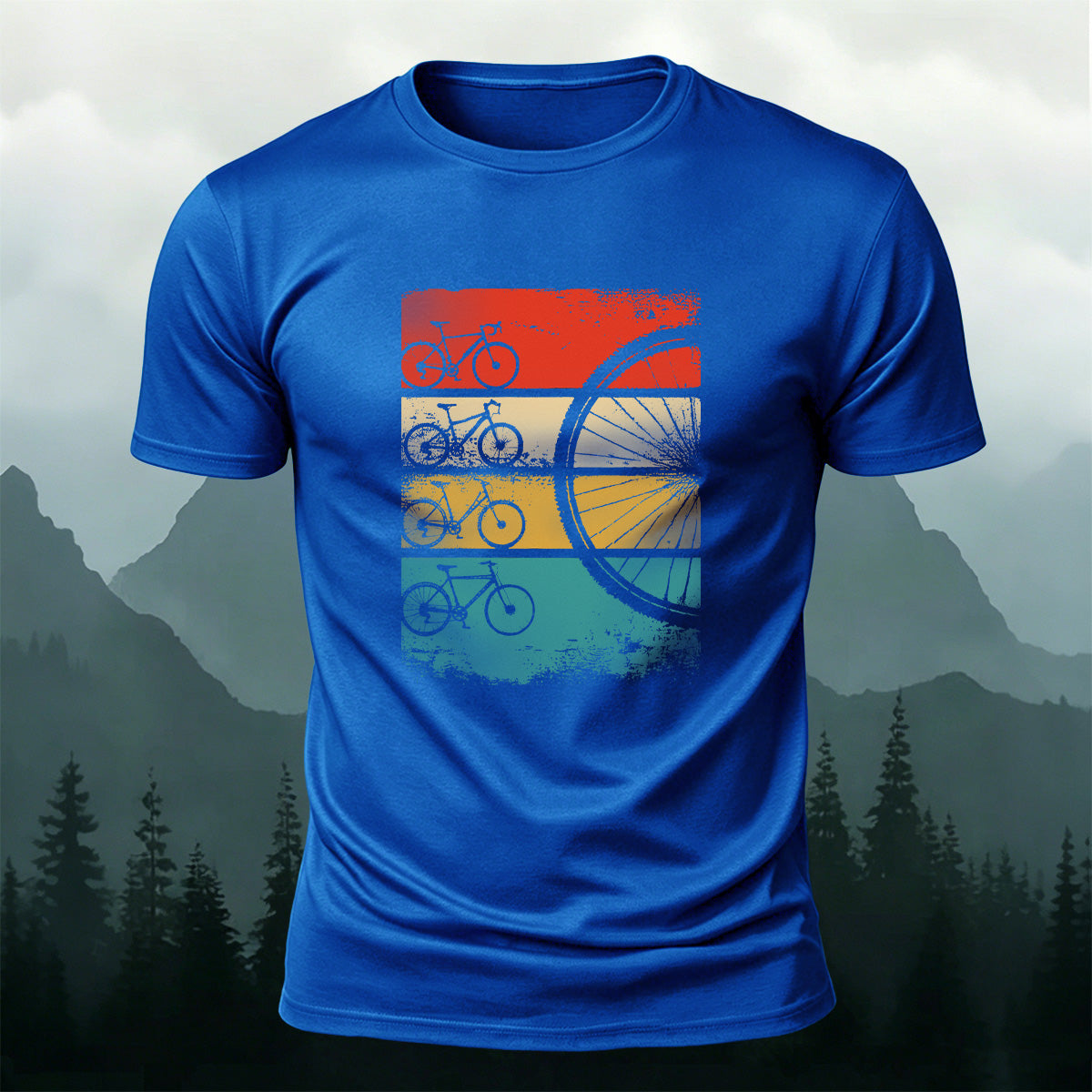 Bicycle Graphic Outdoor Comfortable Breathable T-Shirt Blue